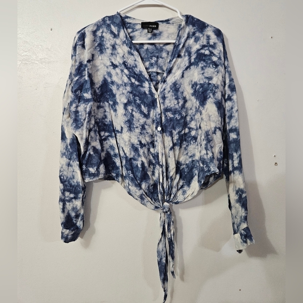 Lucy Paris tie front cropped long sleeve blouse!